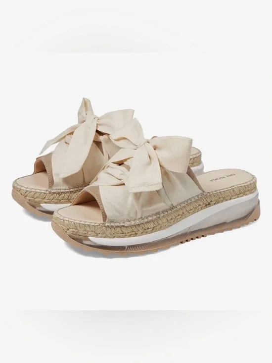 Free People Chapman Sandal Cream Espadrille Platform Slide Sandals with Bow - Picture 1 of 9